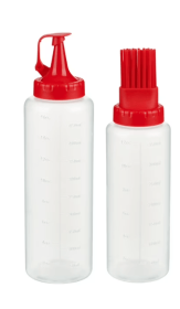 Mainstays 16 oz and 12 oz Squeezable Plastic Condiment Dispense Bottles, Red & Opaque