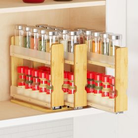 Bamboo Pull Out Spice Rack Organizer for Cabinet, Heavy Duty Slide Out Seasoning Kitchen Pantry Sliding Vertical Organization, 7.6" Wide
