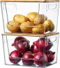 Pantry Organizers Storage, 2 Pack Under Sink Organizer Trash Bag Holder with Bamboo Lids Large Capacity Clear Storage Bins for Onion, Potato, Garlic