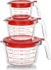 6 Pcs Glass Measuring Cups with Lids Set, 1-Cup, 2-Cup, 4-Cup Measuring Jugs with Handle, Nesting Liquid Measuring Cups for Kitchen