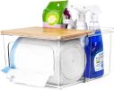 Trash Bag Dispenser Under Sink Organizer, 2-in-1 Acrylic Trash Bags Holder with Bamboo Lid, Holds Large Rolls up to 100 Count