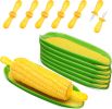 9 Pcs Corn Cob Holders and Dishes Set Include 6 Stainless Steel Corn on The Cob Holders and 3 Melamine Service Tray Skewers Butter Spreader for Home &