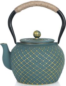 Japanese Style Cast Iron Teapot for Stove Top with Stainless Steel Infuser Loose Leaf Tetsubin Grid Design Blue Tea Kettle 40oz/1200ml