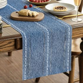 Mode Blue Rustic Cotton Linen Table Runner, Seasonal Embroidered Hollow Kitchen Dining Table Decoration for Home Party Decor 13x36 Inch