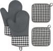 Plaid Oven Mitts and Pot Holders 4-Piece Set, Oven Mitts Gloves Heat Resistant with Non-Slip Silicone Surface for Cooking Baking Grilling