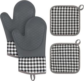 Plaid Oven Mitts and Pot Holders 4-Piece Set, Oven Mitts Gloves Heat Resistant with Non-Slip Silicone Surface for Cooking Baking Grilling