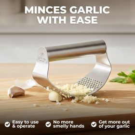 Kitchen Stainless Steel Garlic Press Rocker Set - Time Saving