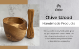 Olive Wood Rustic Mortar and Pestle Set - Handcrafted Wooden Spice Grinder