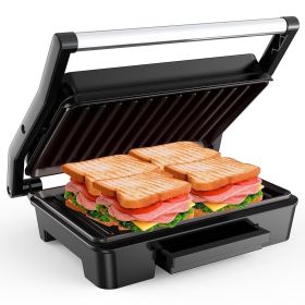 2 Slice Stainless Steel Panini Press Grill, Non-Stick Sandwich Press Maker with Removable Drip Tray for Any Thickness Sandwich, Burgers, Steak