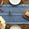 Mode Blue Rustic Cotton Linen Table Runner, Seasonal Embroidered Hollow Kitchen Dining Table Decoration for Home Party Decor 13x36 Inch