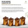 Premium Olive Wood Canister Set with Carved Storage Base - Elegant Countertop Kitchen Organizers for Spices, Tea, Coffee