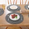 Round Braided Placemats Set of 6 Round Table Mats 15 inch Cotton Washable for Holiday Party (Black Grey, 6)