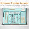 Silverware Organizer - Expandable Large Kitchen Drawer Organizer Utensil Organizer with 2 Knife Block Inserts