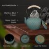 Japanese Style Cast Iron Teapot for Stove Top with Stainless Steel Infuser Loose Leaf Tetsubin Grid Design Blue Tea Kettle 40oz/1200ml