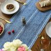 Mode Blue Rustic Cotton Linen Table Runner, Seasonal Embroidered Hollow Kitchen Dining Table Decoration for Home Party Decor 13x36 Inch