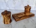 Premium Olive Wood Canister Set with Carved Storage Base - Elegant Countertop Kitchen Organizers for Spices, Tea, Coffee
