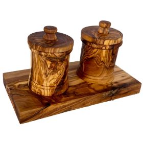 Premium Olive Wood Canister Set with Carved Storage Base - Elegant Countertop Kitchen Organizers for Spices, Tea, Coffee