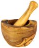 Olive Wood Rustic Mortar and Pestle Set - Handcrafted Wooden Spice Grinder