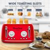 4 Slice Retro Style Toaster, Dual Control Toaster, 6 Browning Settings, Bagel/Defrost Functions, Removable Crumb Tray, Stainless Steel Housing 1650W