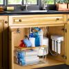 Pantry Organizers Storage, 2 Pack Under Sink Organizer Trash Bag Holder with Bamboo Lids Large Capacity Clear Storage Bins for Onion, Potato, Garlic